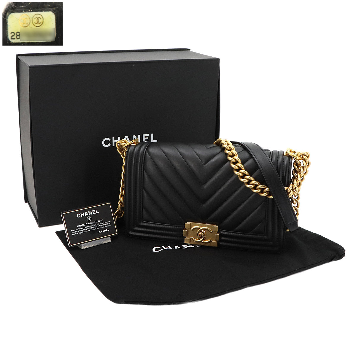 BOY CHANEL Chain Shoulder Bag Leather Black A67086 Chevron