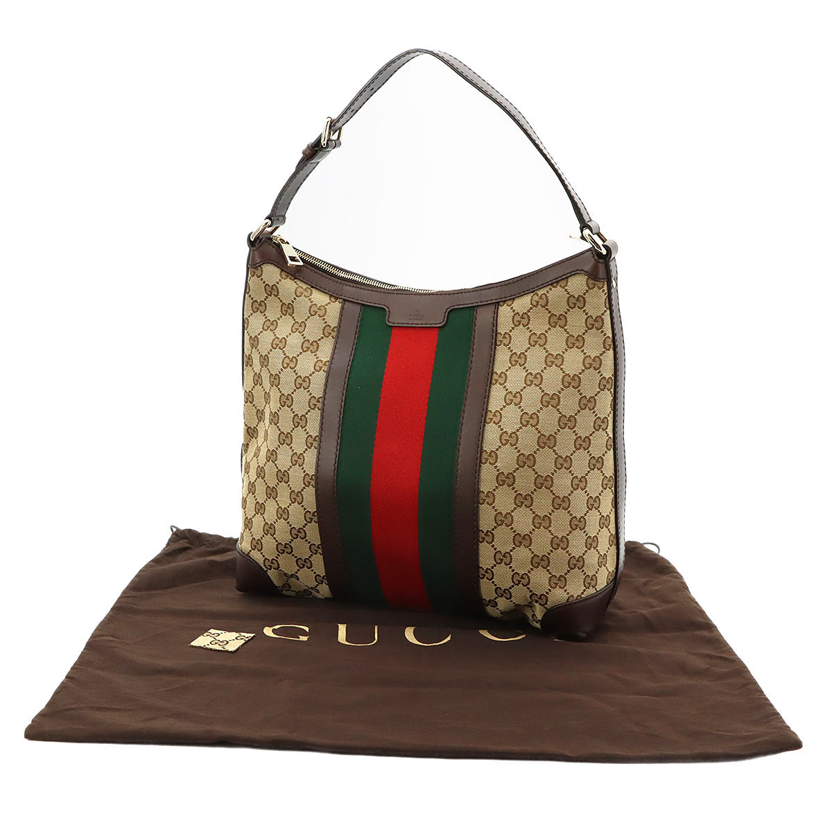 GG Canvas Shoulder Bag Leather Beige Brown 257084 Purse