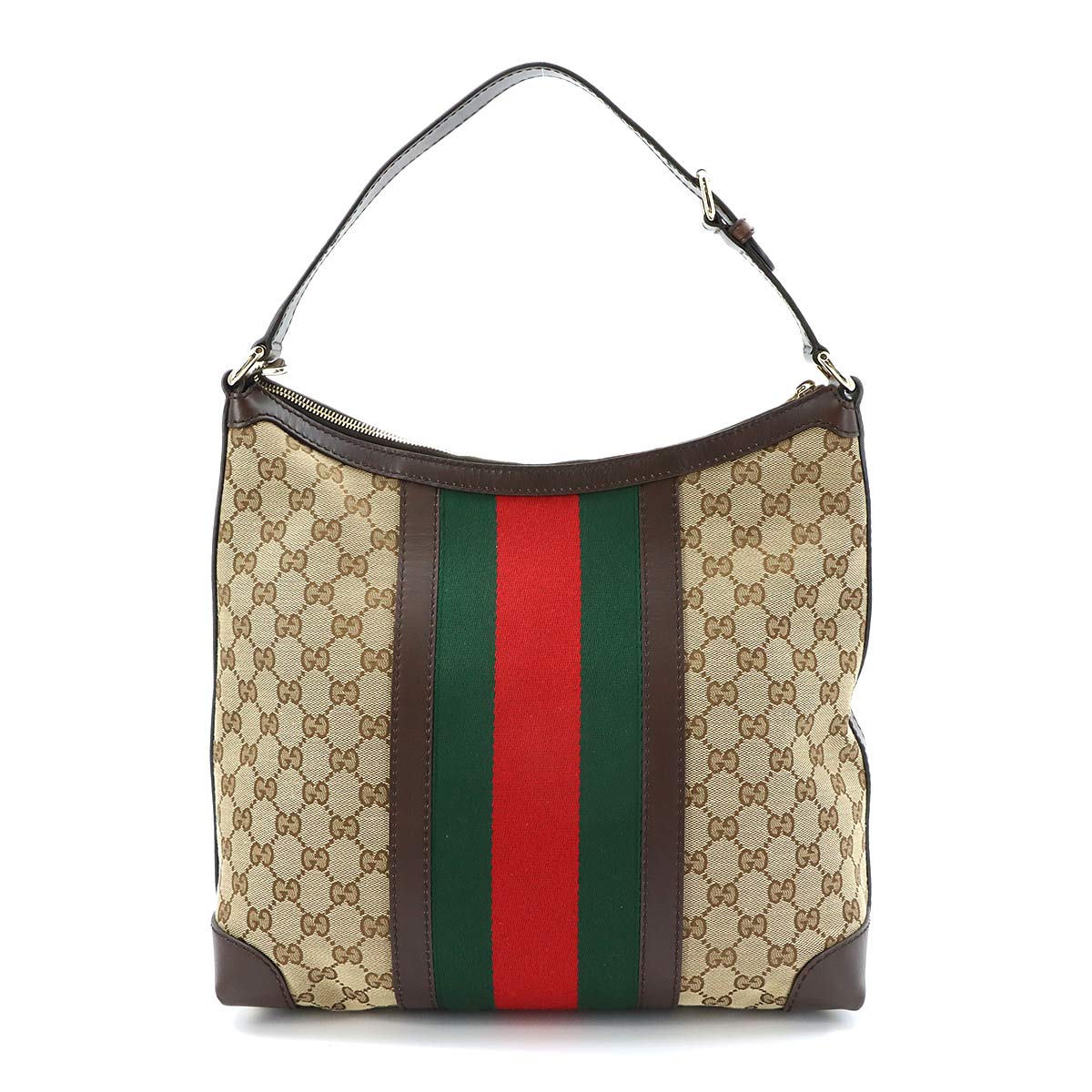 GG Canvas Shoulder Bag Leather Beige Brown 257084 Purse