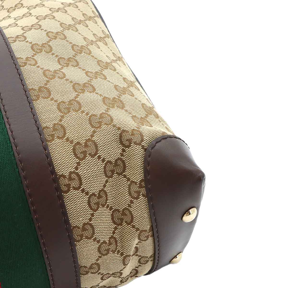GG Canvas Shoulder Bag Leather Beige Brown 257084 Purse