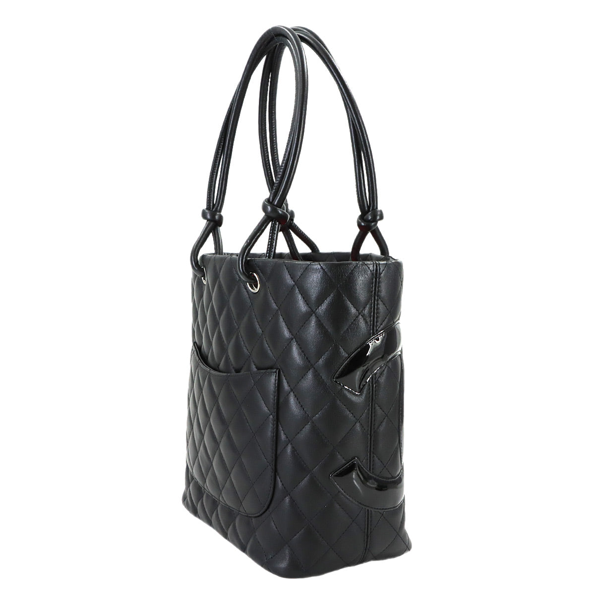 Cambon Line Medium Tote Bag Leather Enamel Black A25167 Purse