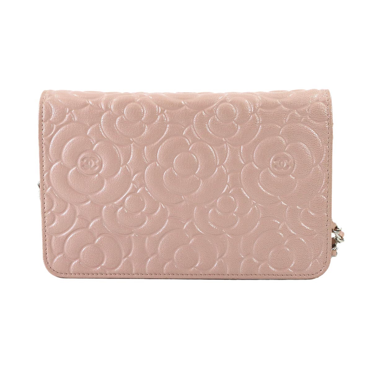 Camellia Chain Wallet Leather Pink A47421 Purse CC Logos