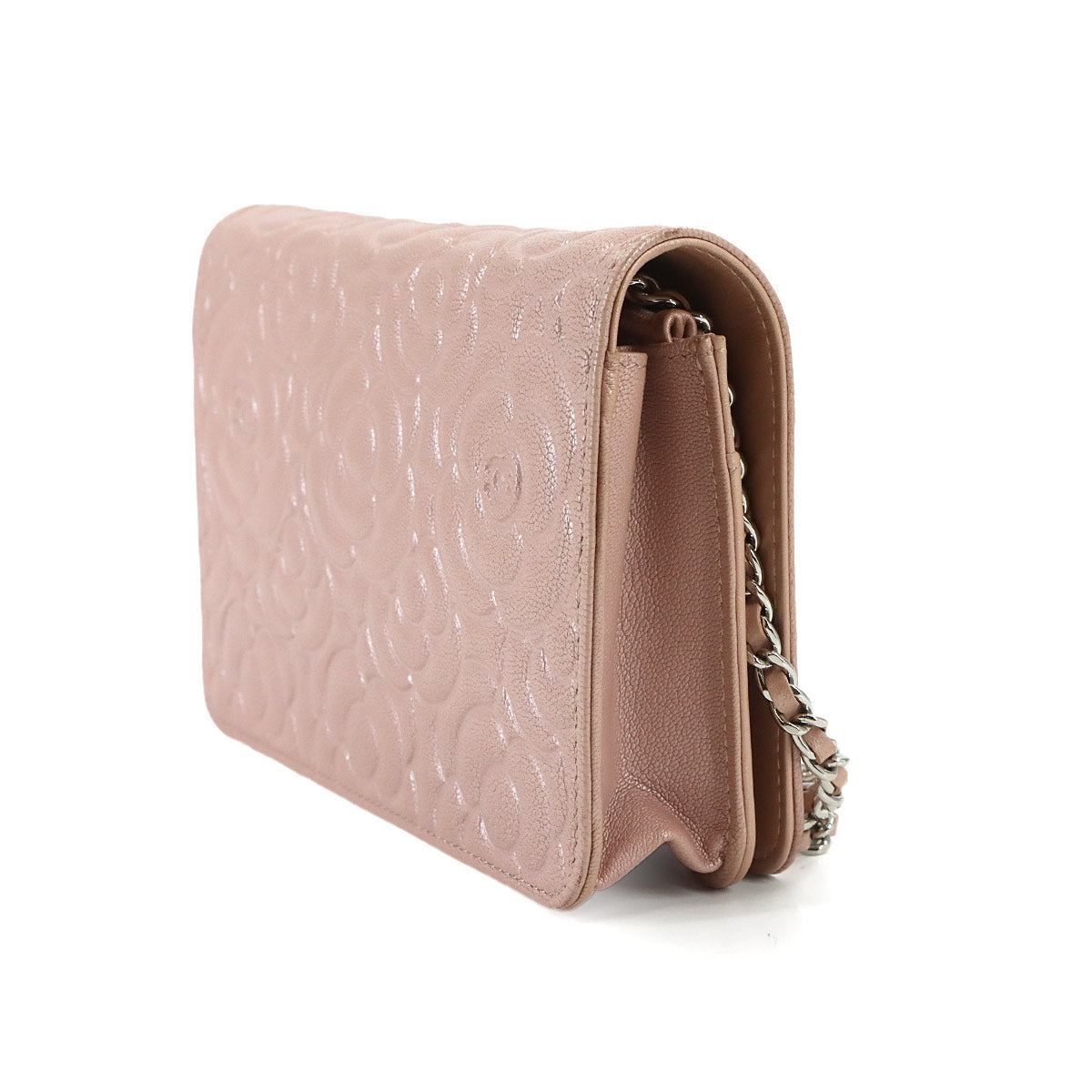 Camellia Chain Wallet Leather Pink A47421 Purse CC Logos