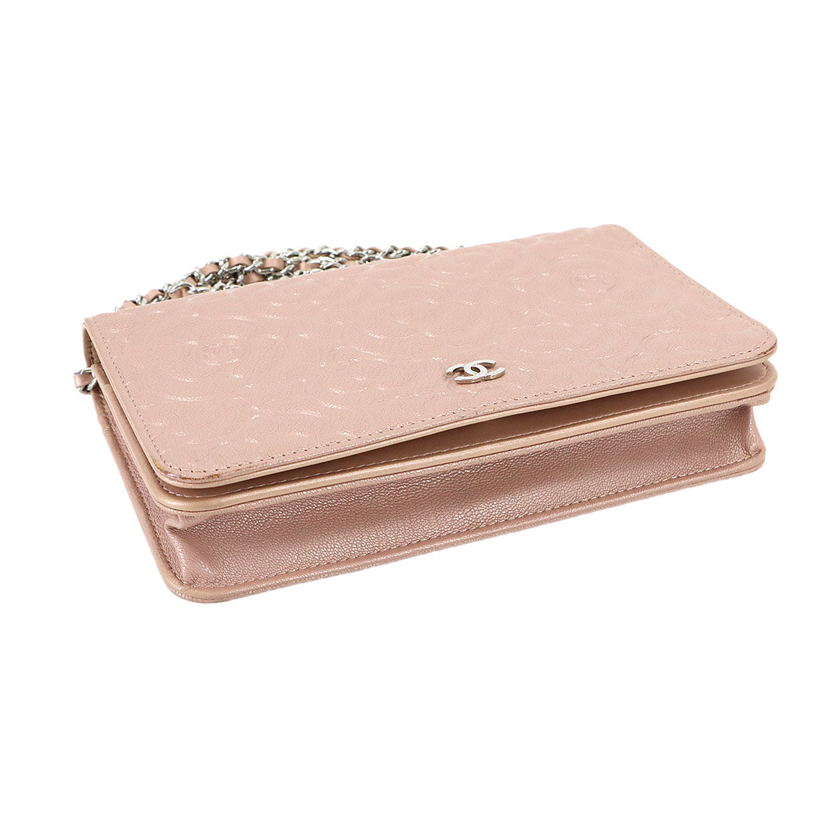 Camellia Chain Wallet Leather Pink A47421 Purse CC Logos