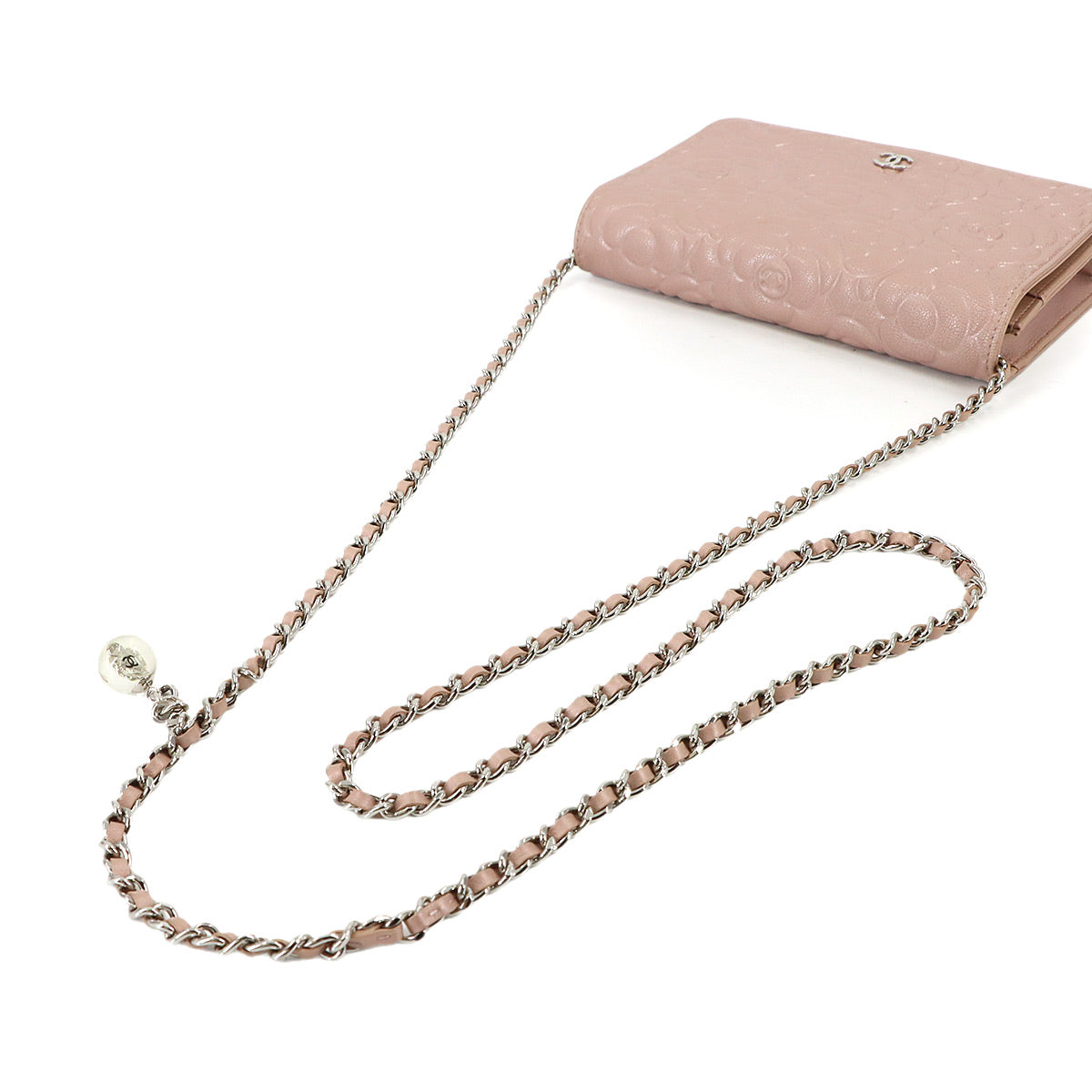 Camellia Chain Wallet Leather Pink A47421 Purse CC Logos