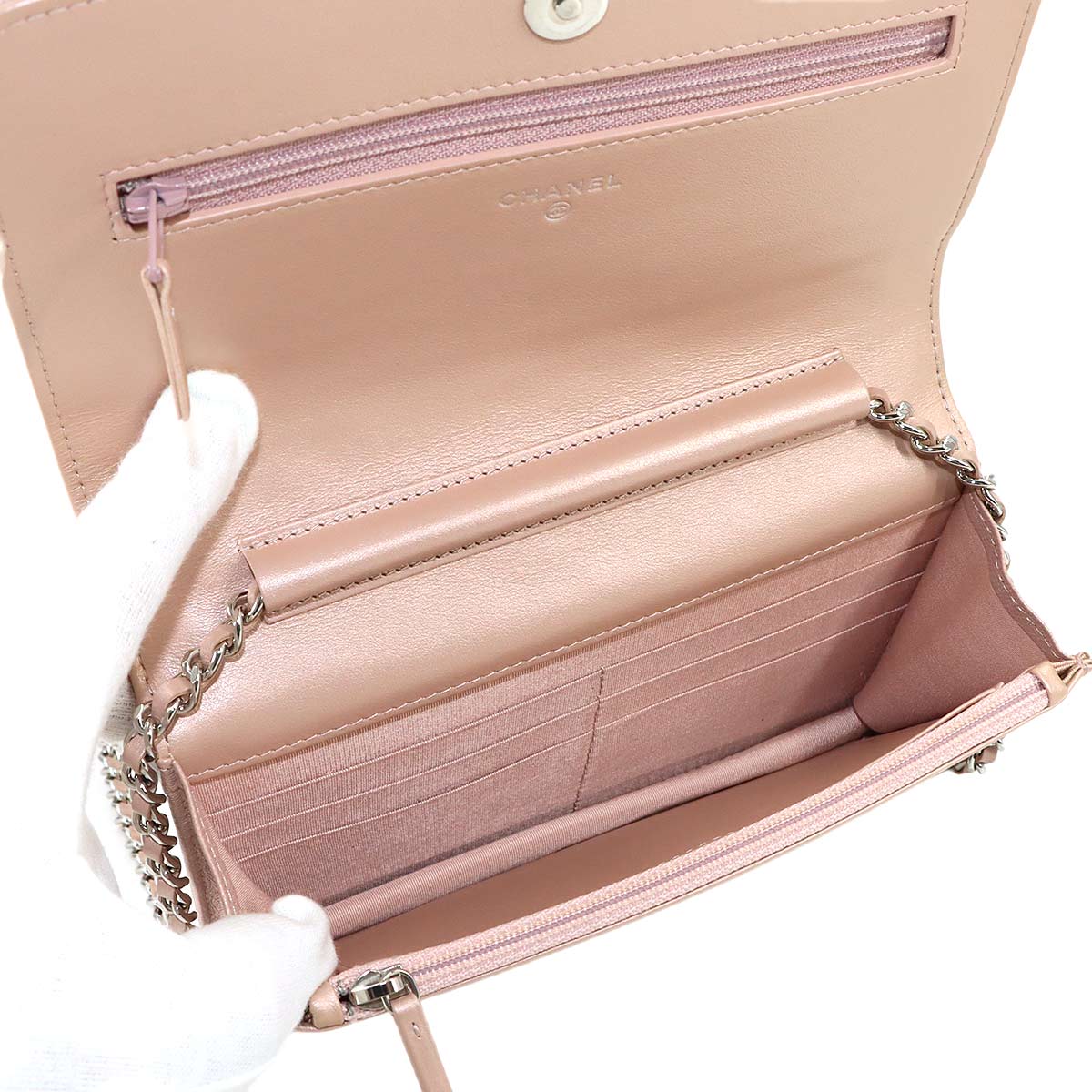 Camellia Chain Wallet Leather Pink A47421 Purse CC Logos