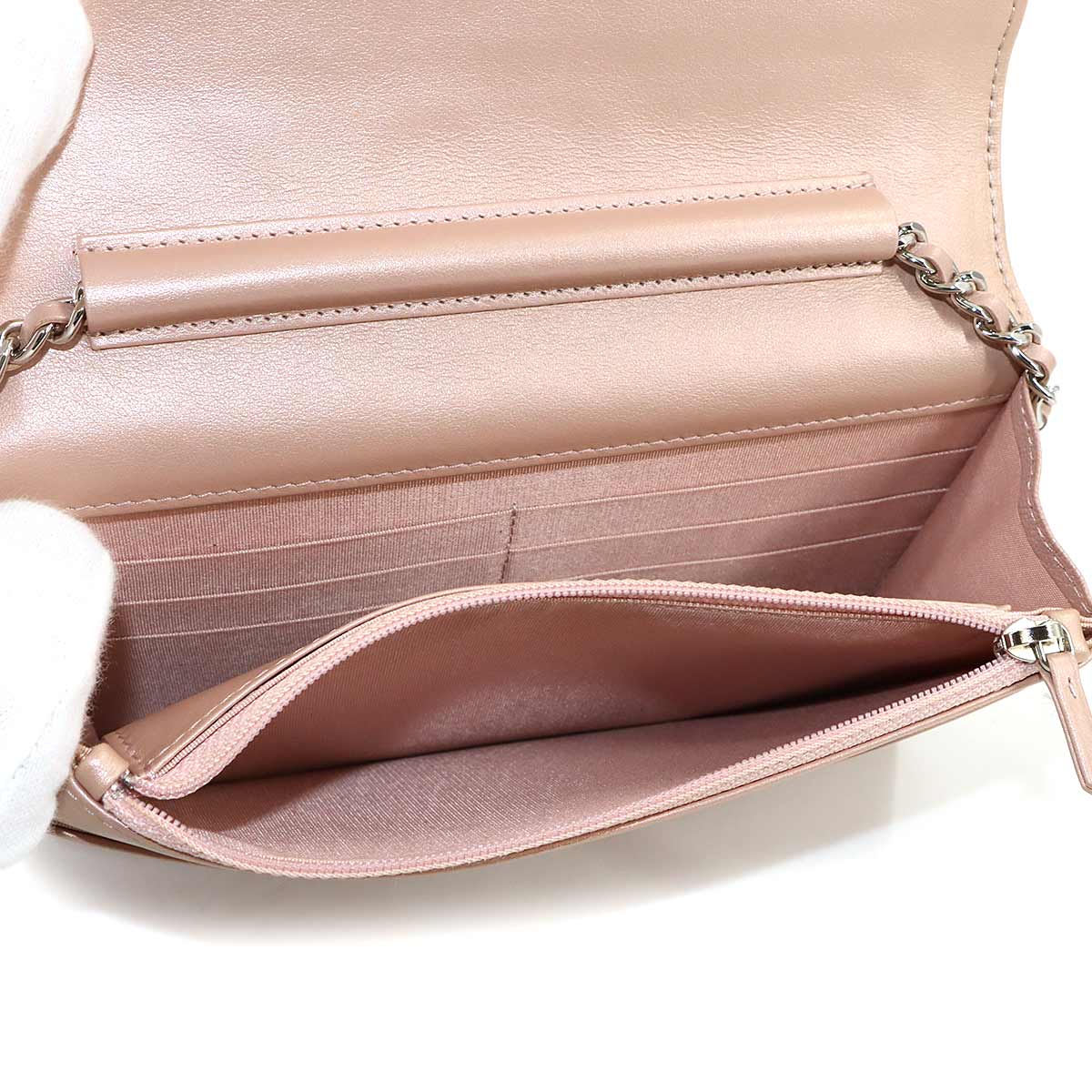 Camellia Chain Wallet Leather Pink A47421 Purse CC Logos