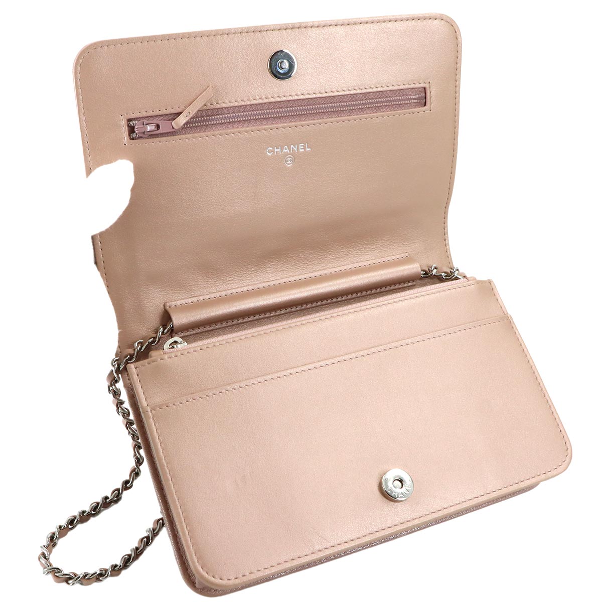 Camellia Chain Wallet Leather Pink A47421 Purse CC Logos