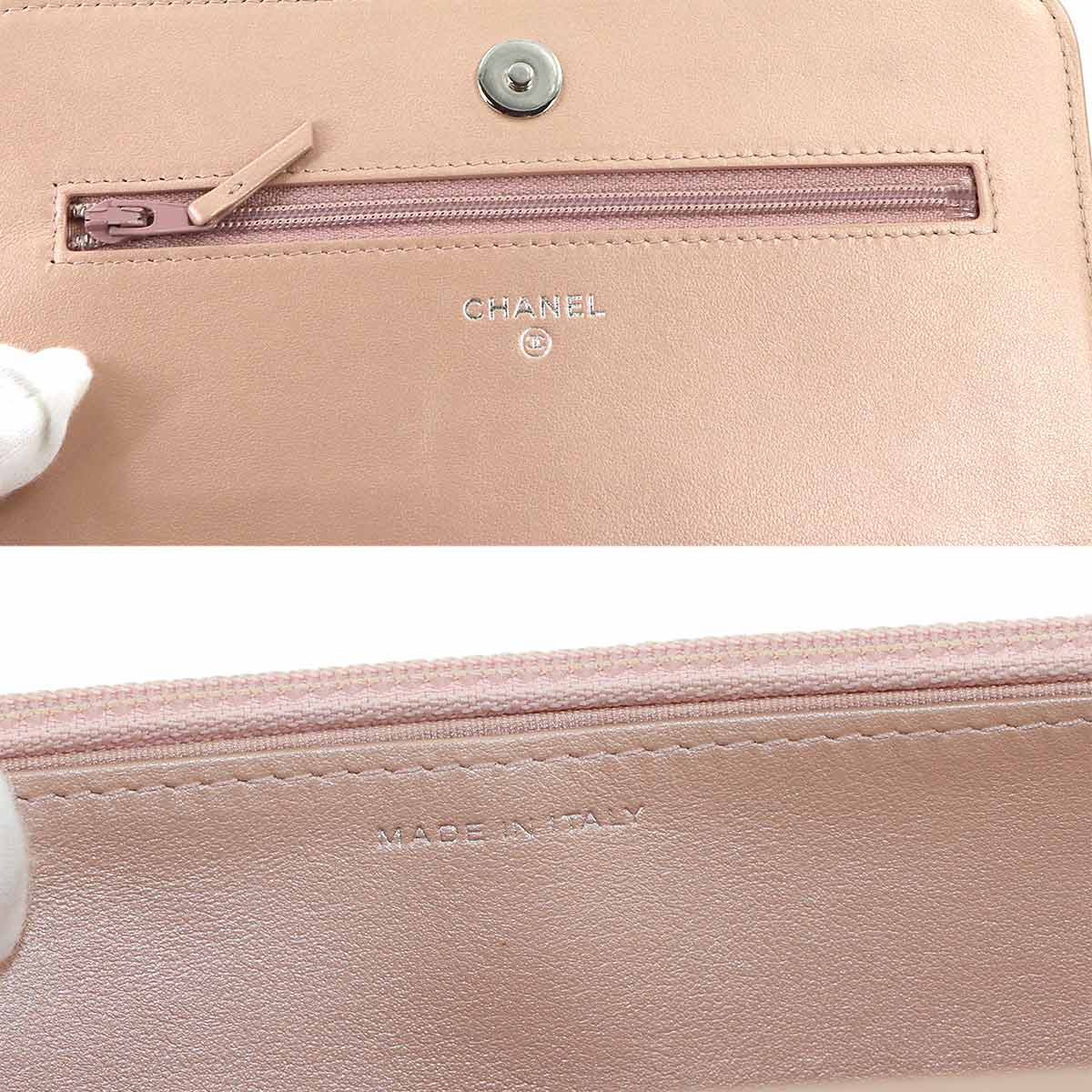 Camellia Chain Wallet Leather Pink A47421 Purse CC Logos