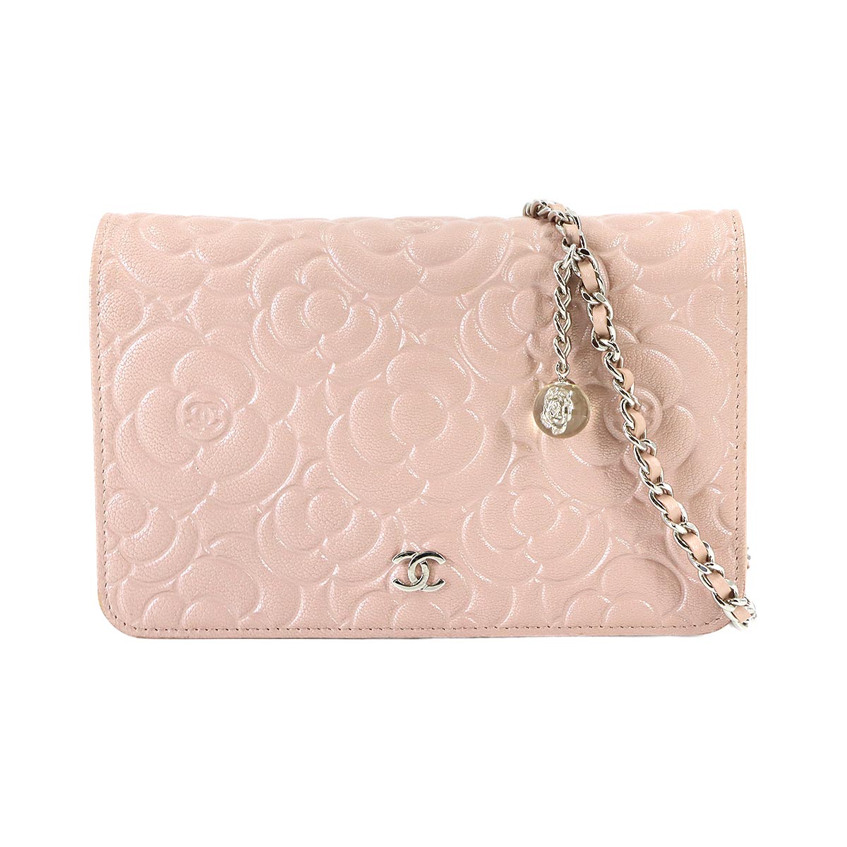 Camellia Chain Wallet Leather Pink A47421 Purse CC Logos