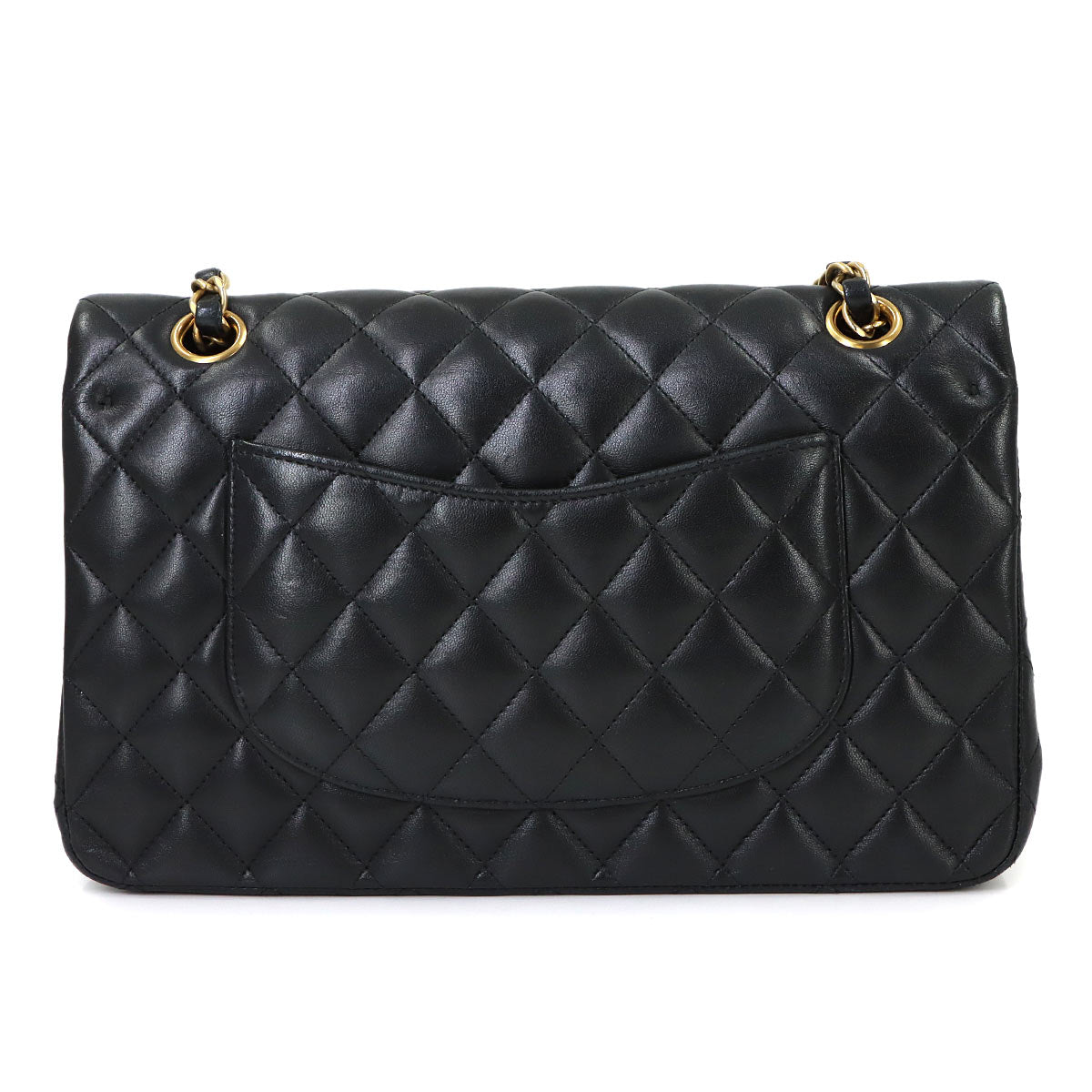 Matelasse Chain Shoulder Bag Leather Black Lucky Charm Ikon