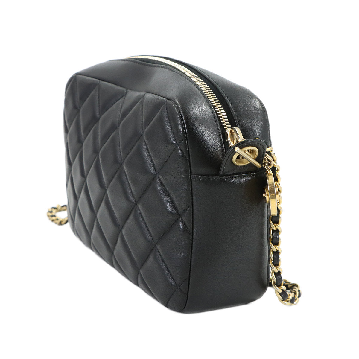 Matelasse Chain Shoulder Bag Leather Black Purse