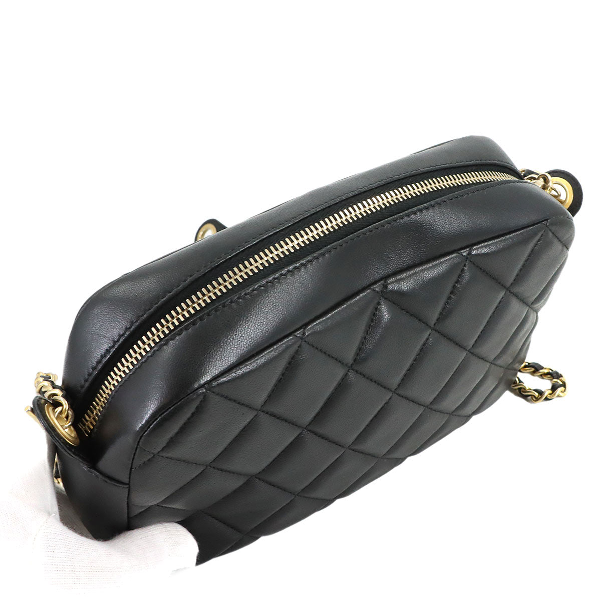 Matelasse Chain Shoulder Bag Leather Black Purse