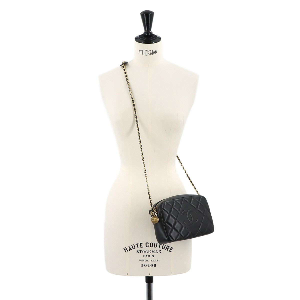 Matelasse Chain Shoulder Bag Leather Black Purse