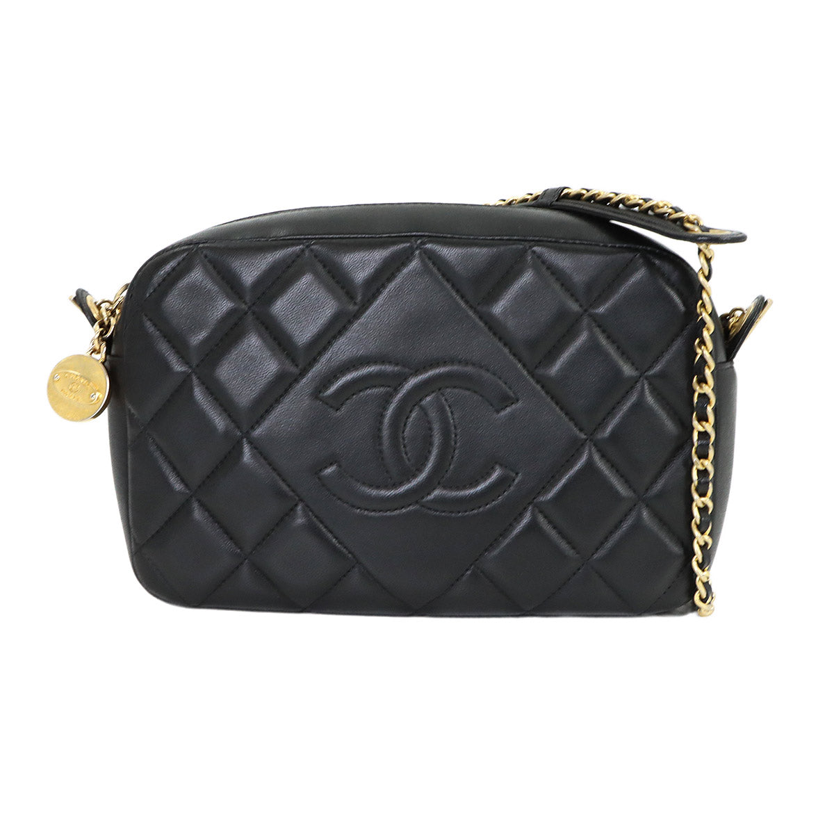 Matelasse Chain Shoulder Bag Leather Black Purse
