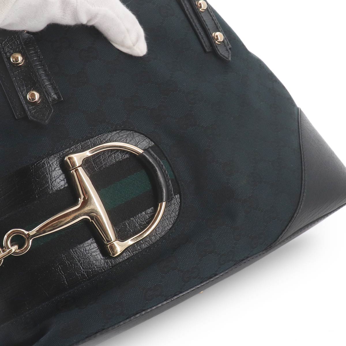 Horsebit Tote Bag GG Canvas Leather Black 137385 Purse