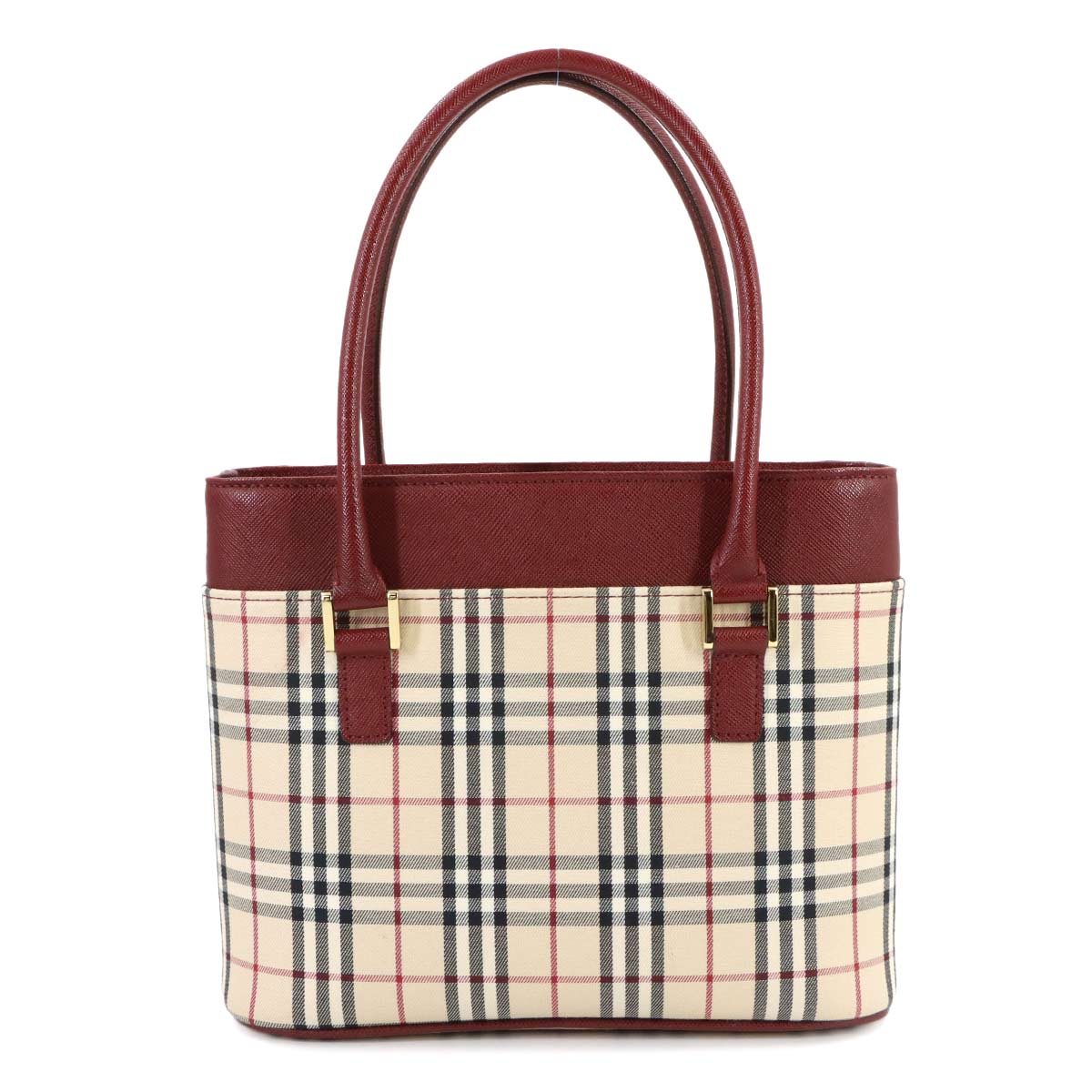Hand Bag Canvas Leather Beige Bordeaux Purse