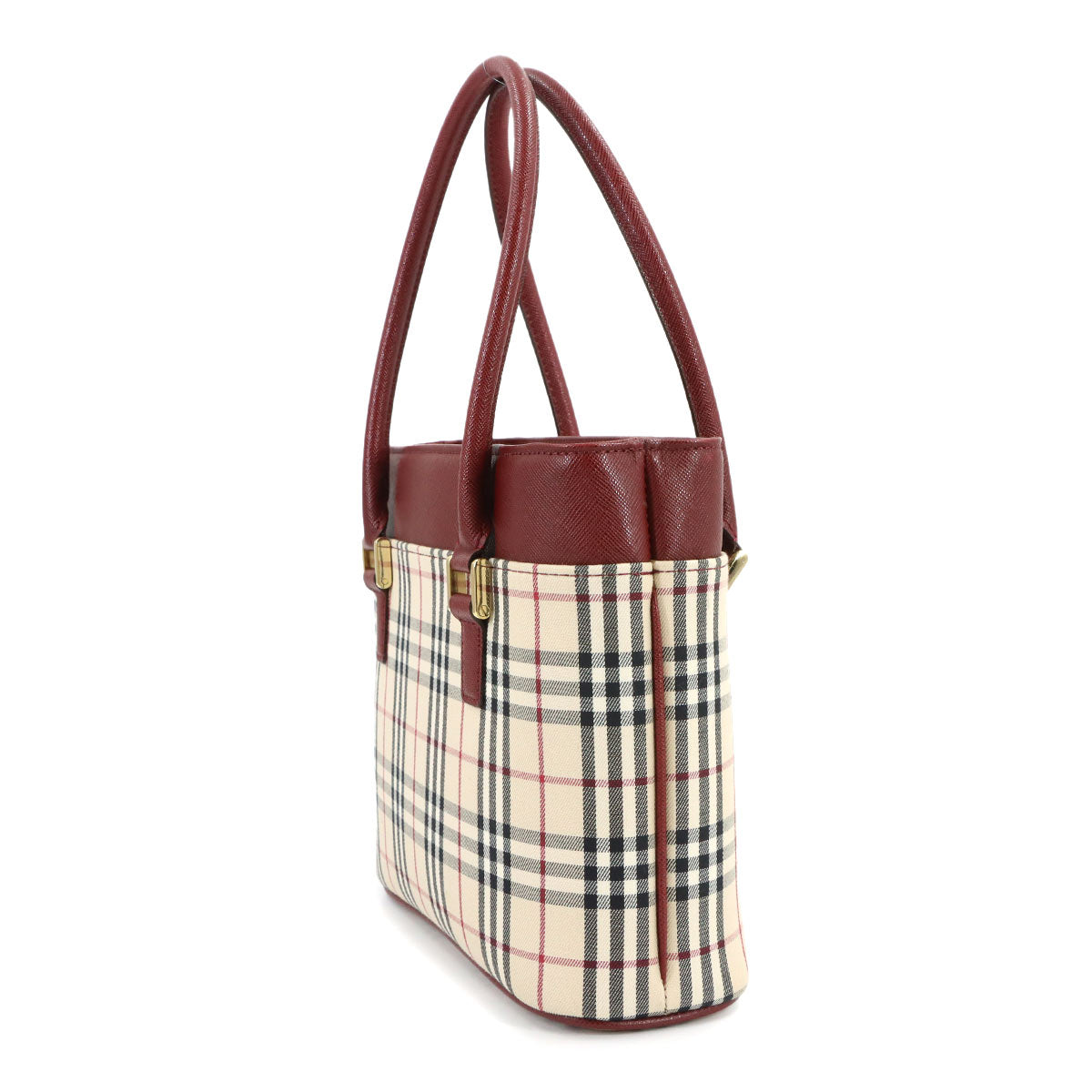 Hand Bag Canvas Leather Beige Bordeaux Purse