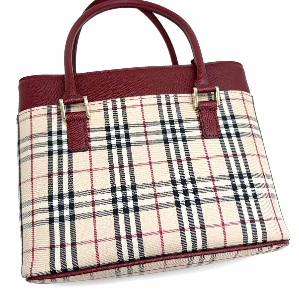 Hand Bag Canvas Leather Beige Bordeaux Purse
