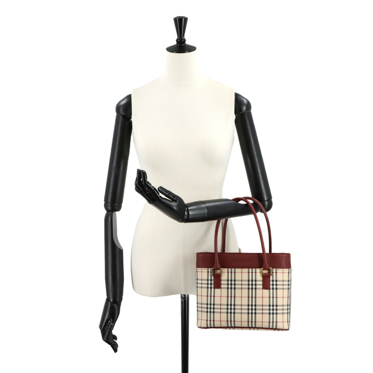 Hand Bag Canvas Leather Beige Bordeaux Purse