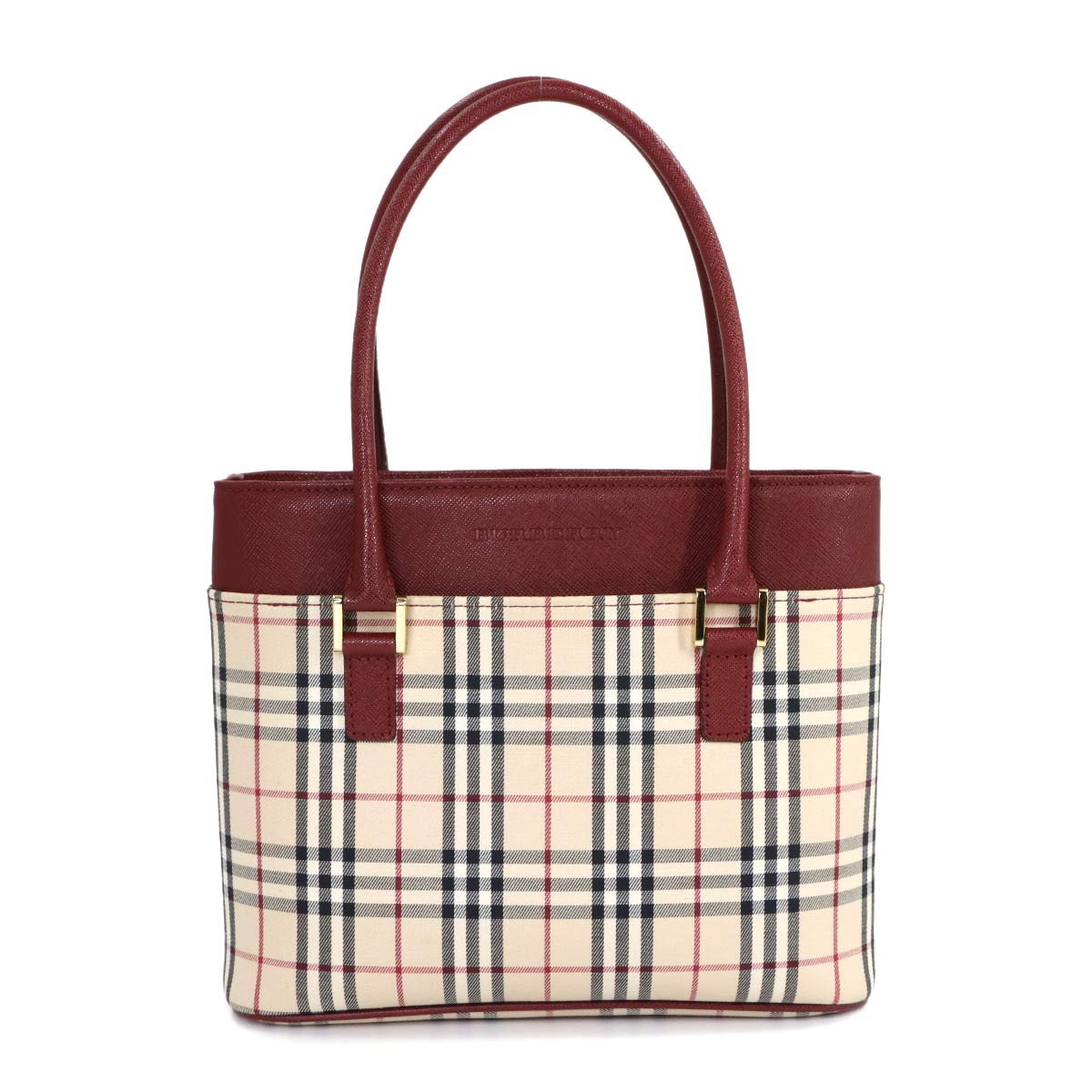 Hand Bag Canvas Leather Beige Bordeaux Purse