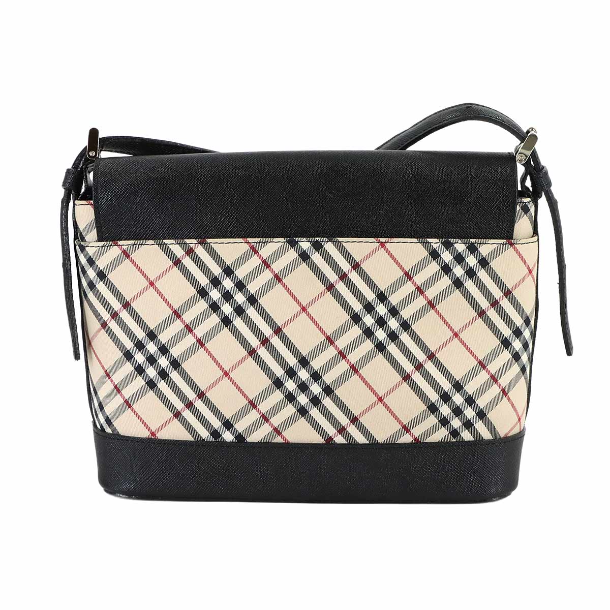 Plaid Shoulder Bag Canvas Leather Beige Black Purse