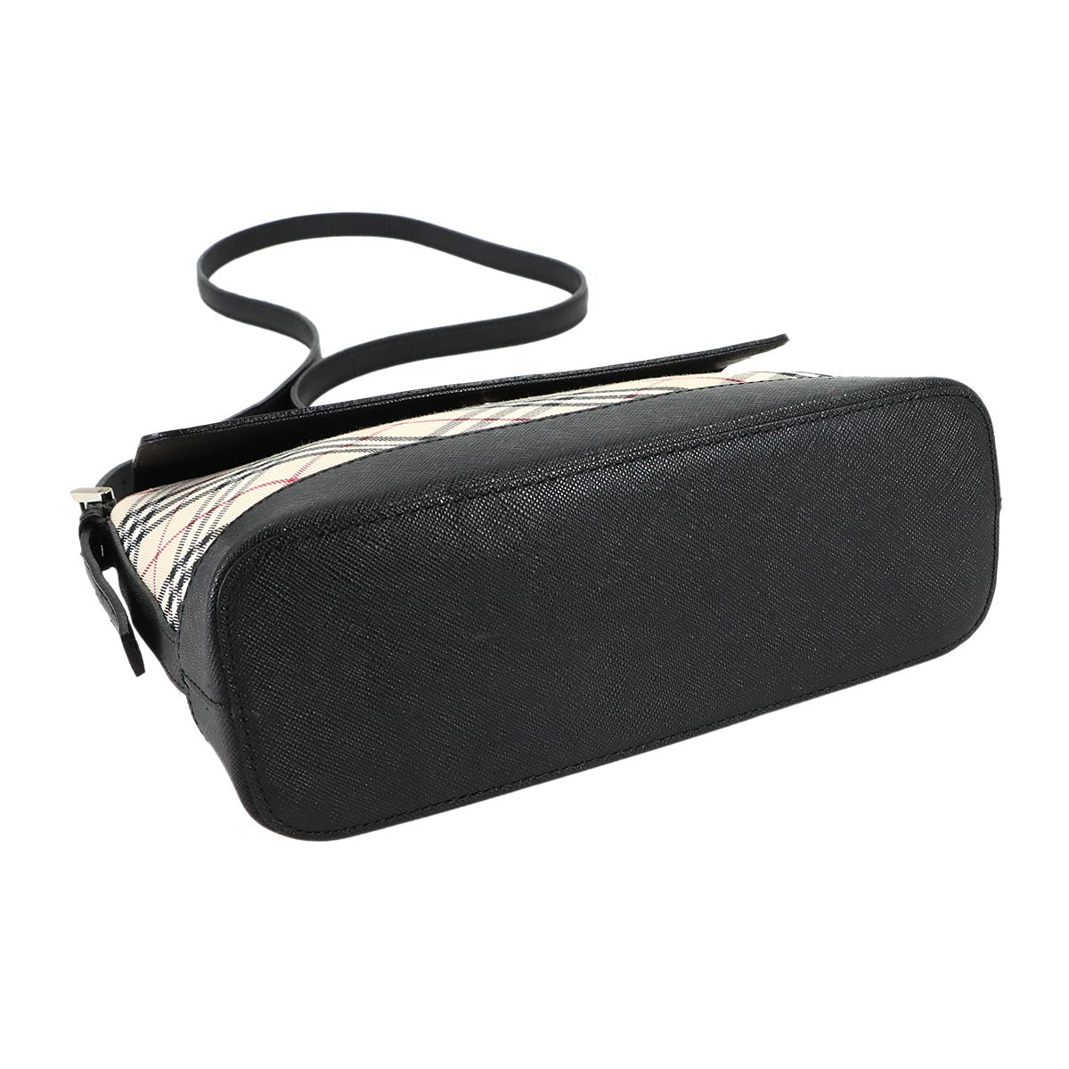 Plaid Shoulder Bag Canvas Leather Beige Black Purse