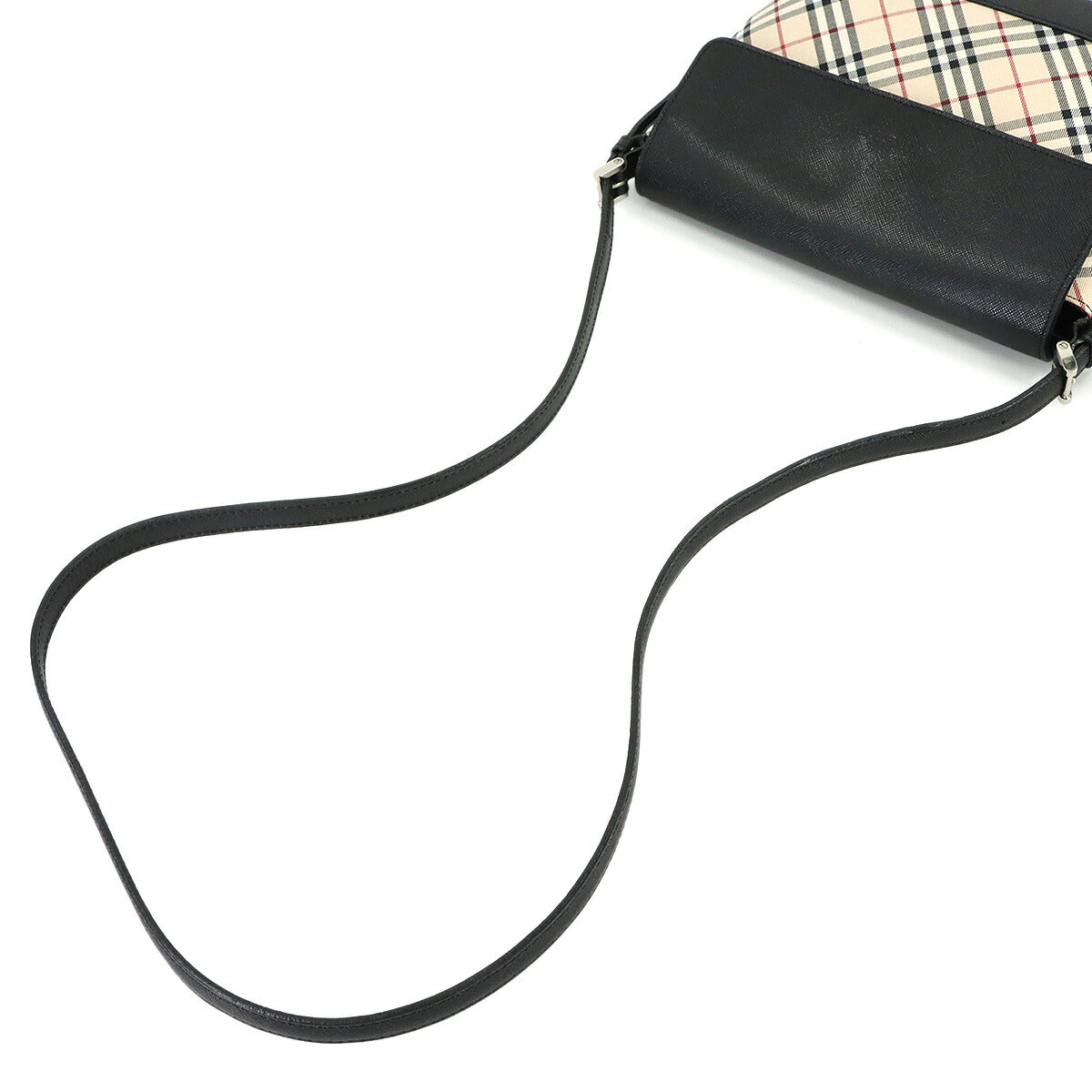 Plaid Shoulder Bag Canvas Leather Beige Black Purse