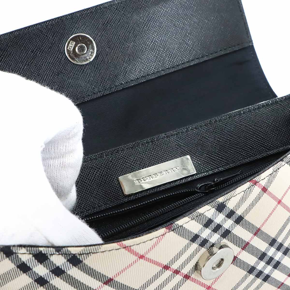 Plaid Shoulder Bag Canvas Leather Beige Black Purse