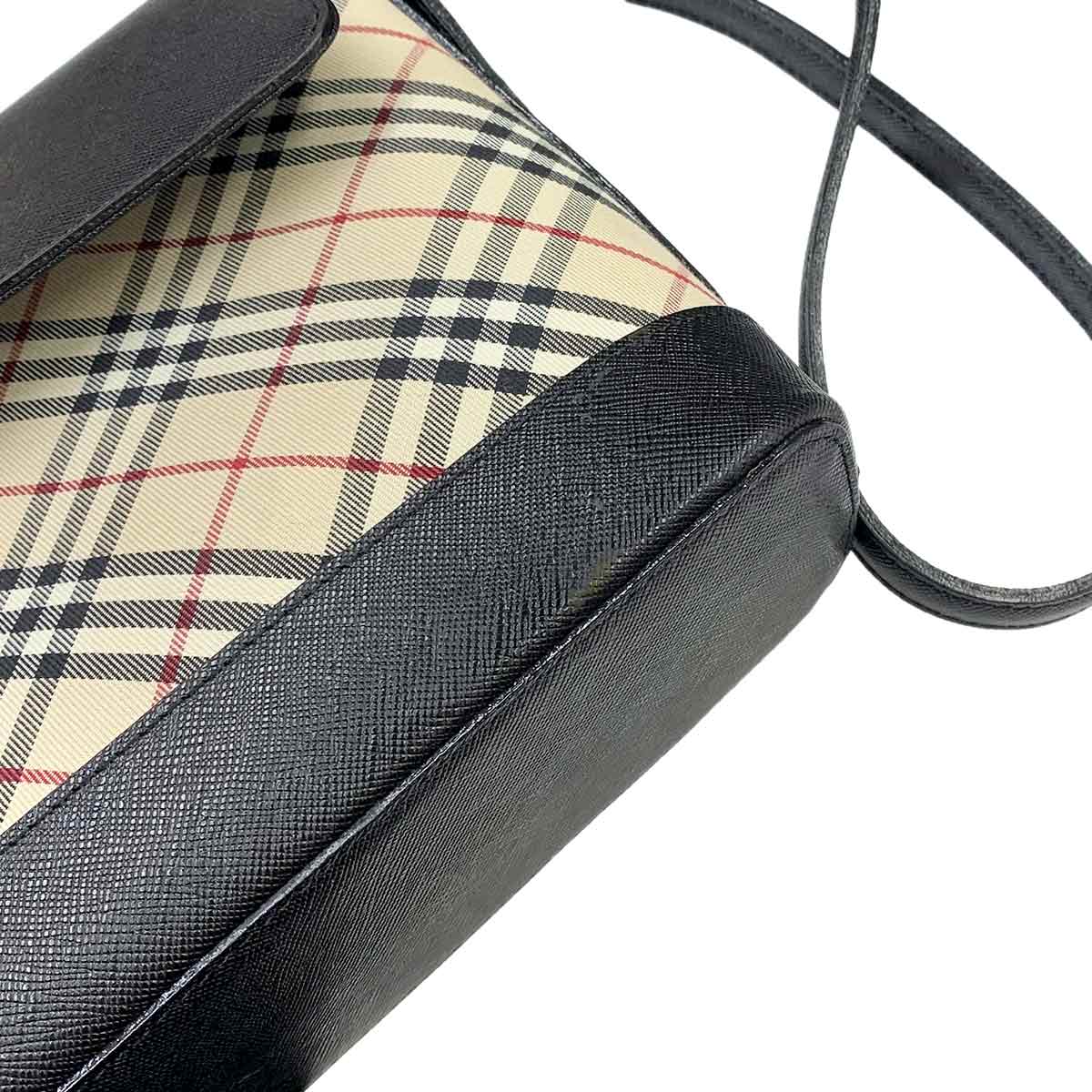 Plaid Shoulder Bag Canvas Leather Beige Black Purse