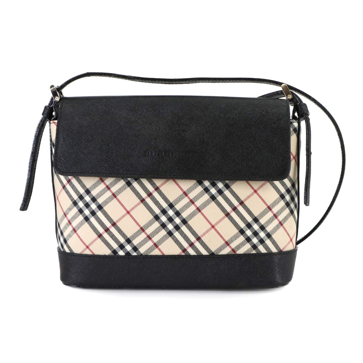Plaid Shoulder Bag Canvas Leather Beige Black Purse