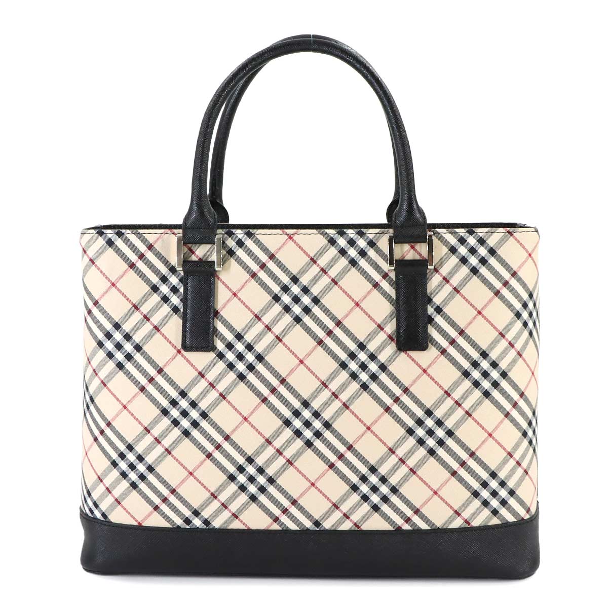 Plaid Hand Bag Canvas Leather Beige Black Purse