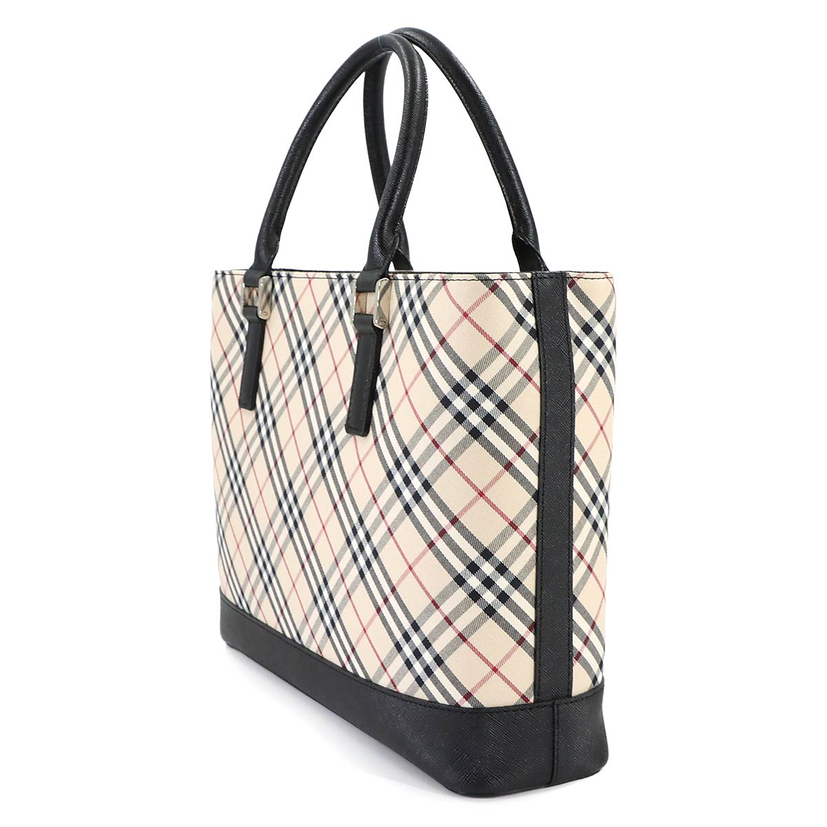 Plaid Hand Bag Canvas Leather Beige Black Purse