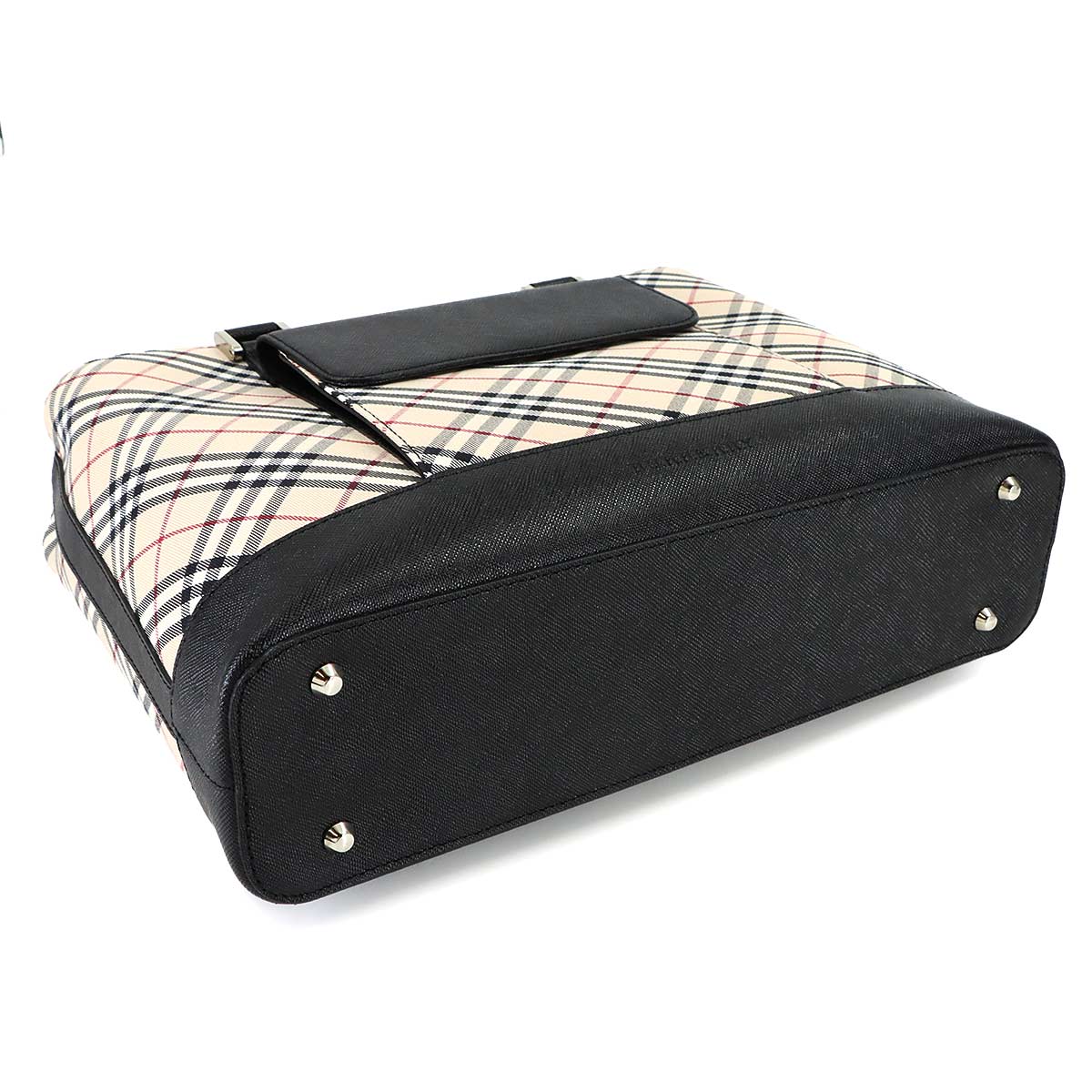 Plaid Hand Bag Canvas Leather Beige Black Purse