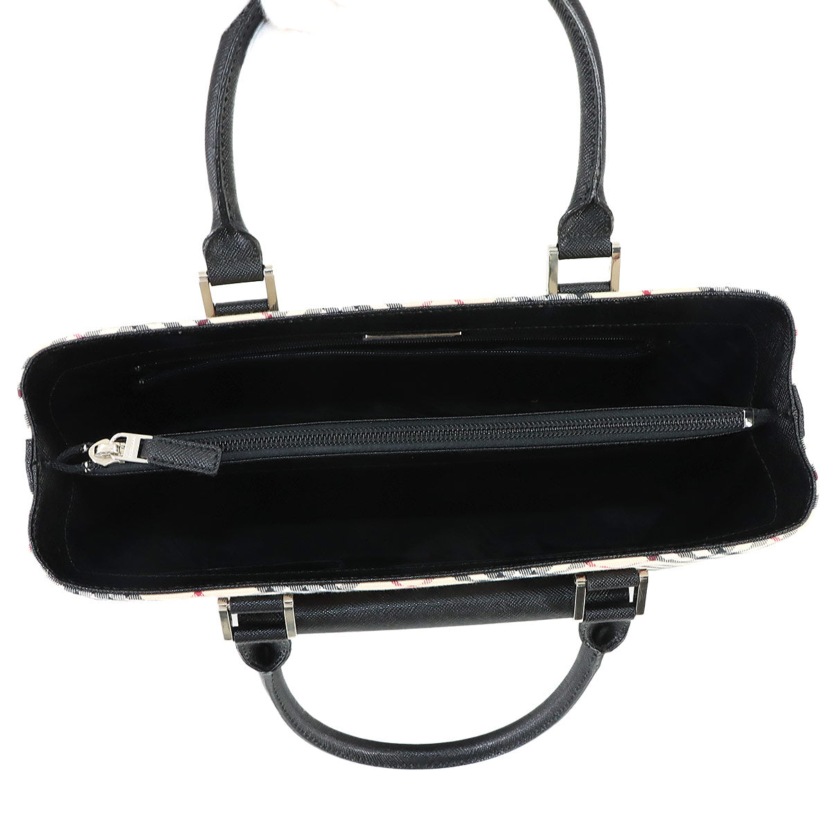 Plaid Hand Bag Canvas Leather Beige Black Purse