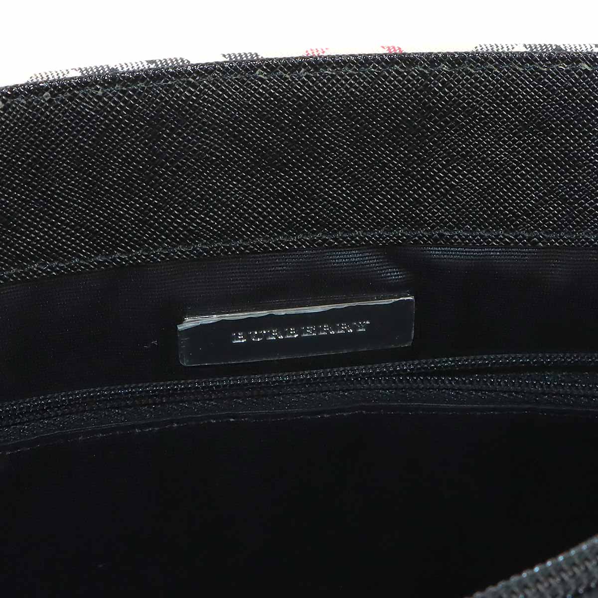 Plaid Hand Bag Canvas Leather Beige Black Purse