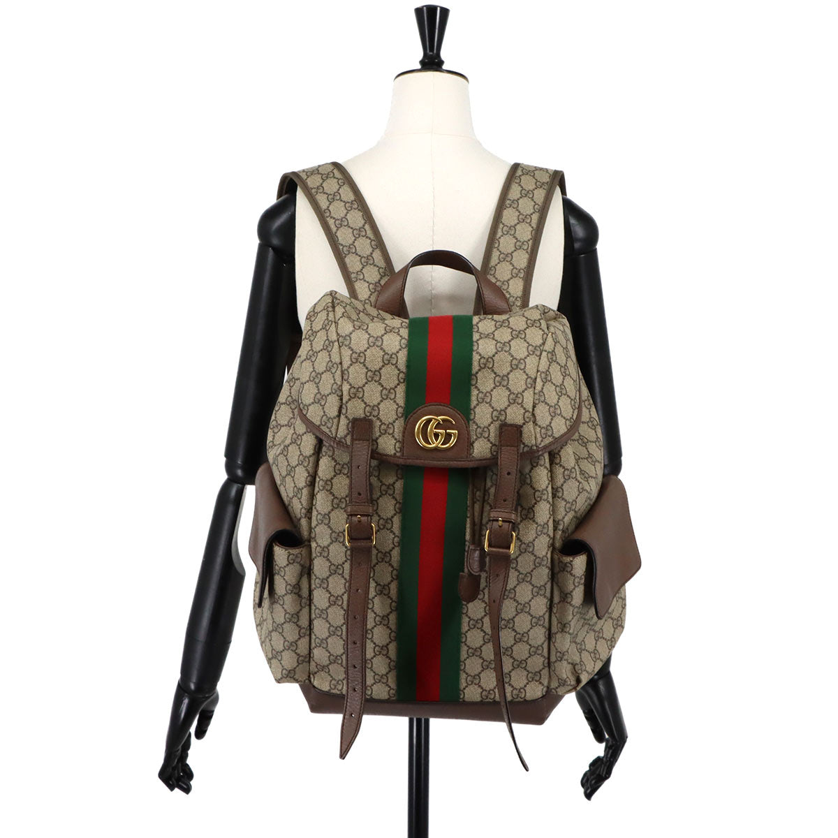 Ophidia Backpack GG Supreme Canvas Leather Beige Brown 598140