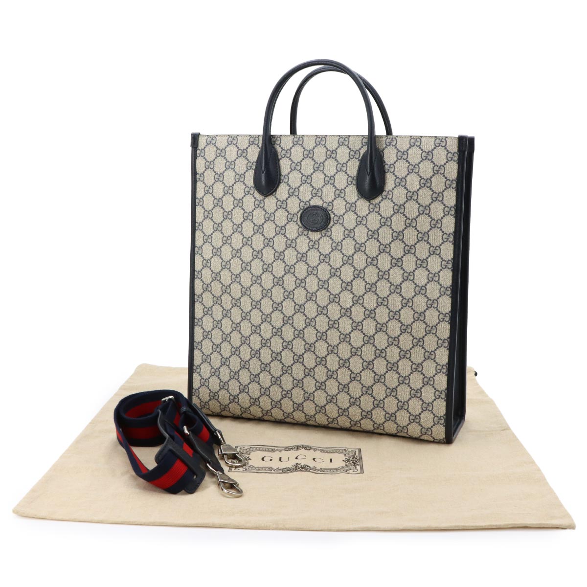 Interlocking G Tote Shoulder Bag GG Supreme Leather Navy 674155
