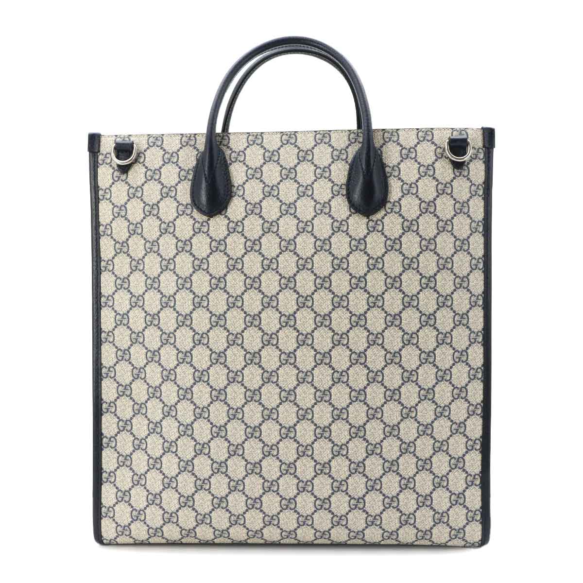 Interlocking G Tote Shoulder Bag GG Supreme Leather Navy 674155