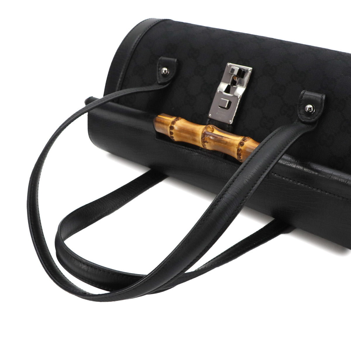 Bamboo Hand Bag GG Canvas Leather Black 111713 Purse
