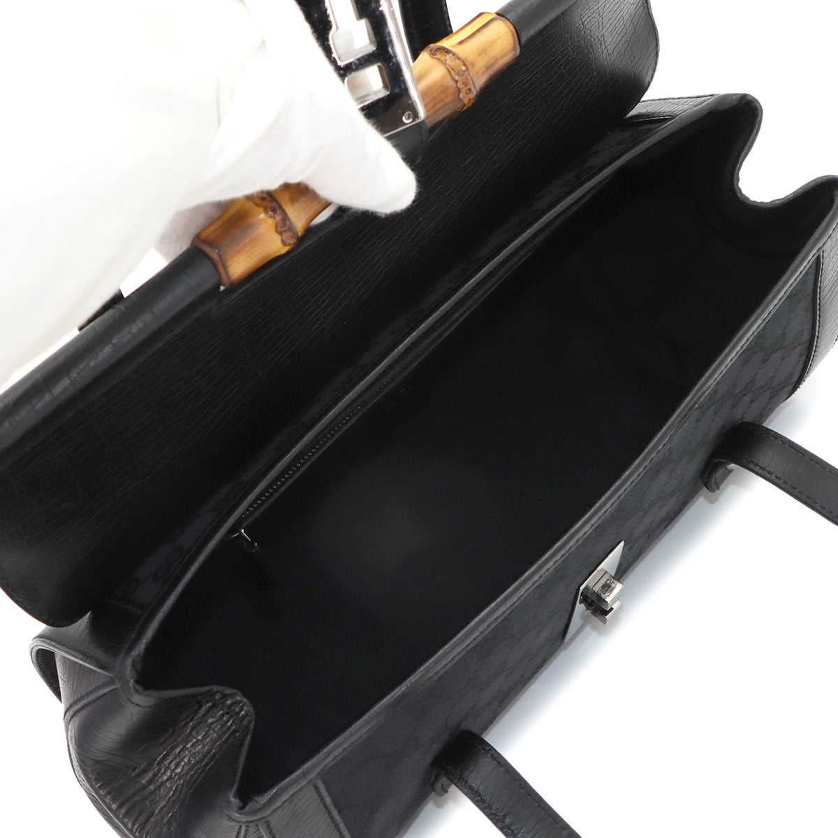 Bamboo Hand Bag GG Canvas Leather Black 111713 Purse