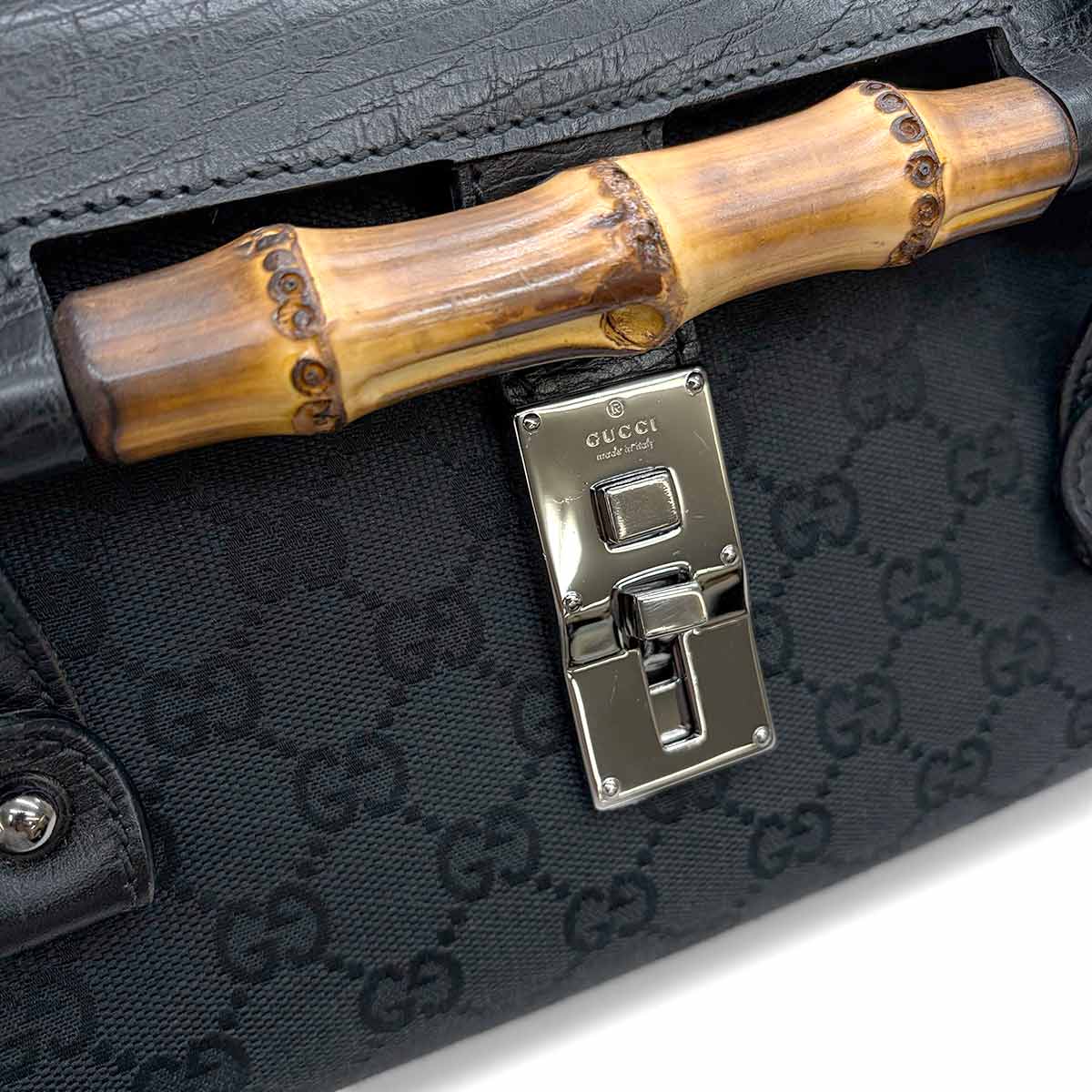 Bamboo Hand Bag GG Canvas Leather Black 111713 Purse
