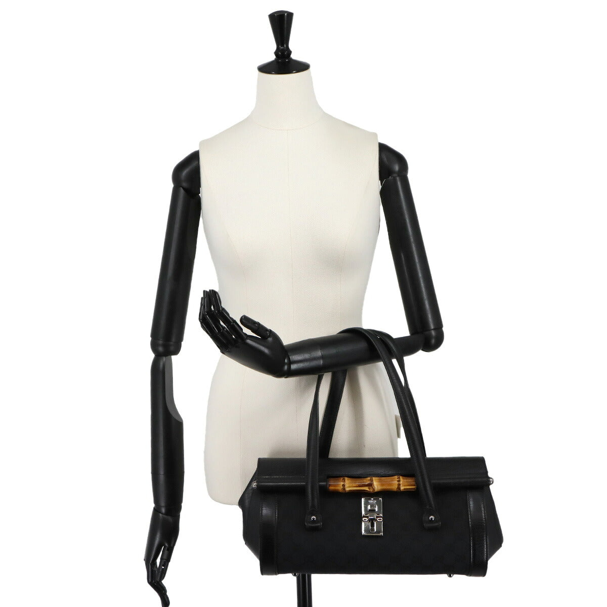 Bamboo Hand Bag GG Canvas Leather Black 111713 Purse