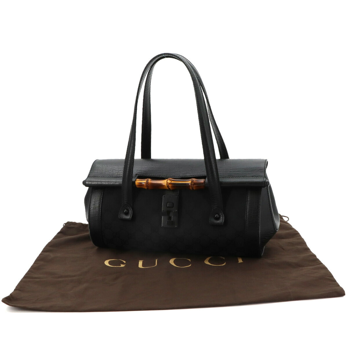 Bamboo Hand Bag GG Canvas Leather Black 111713 Purse