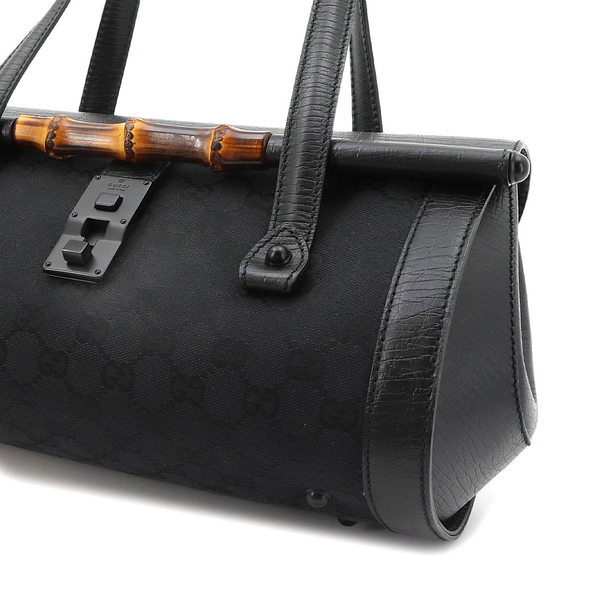 Bamboo Hand Bag GG Canvas Leather Black 111713 Purse