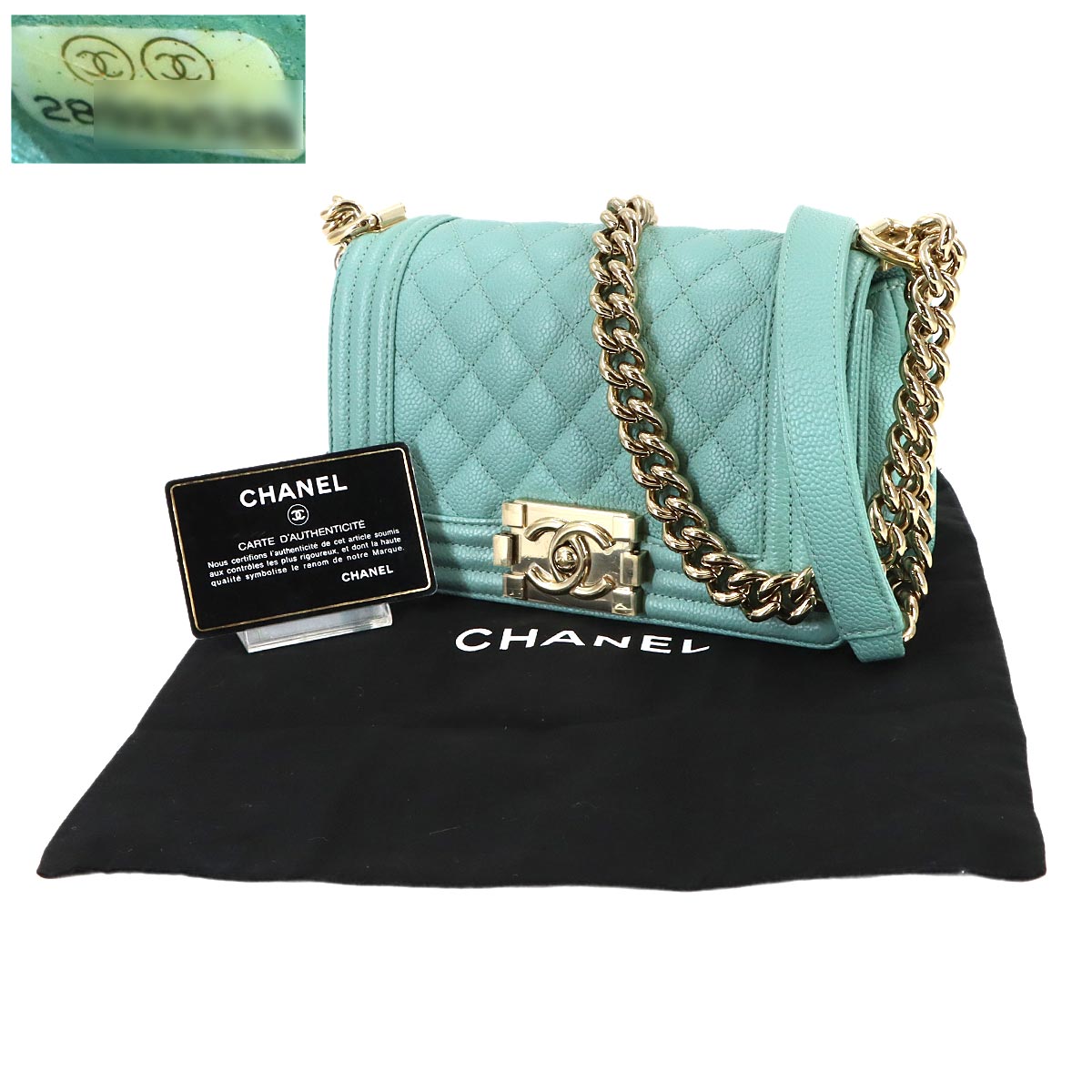 BOY CHANEL Small Chain Shoulder Bag Leather Blue A67085
