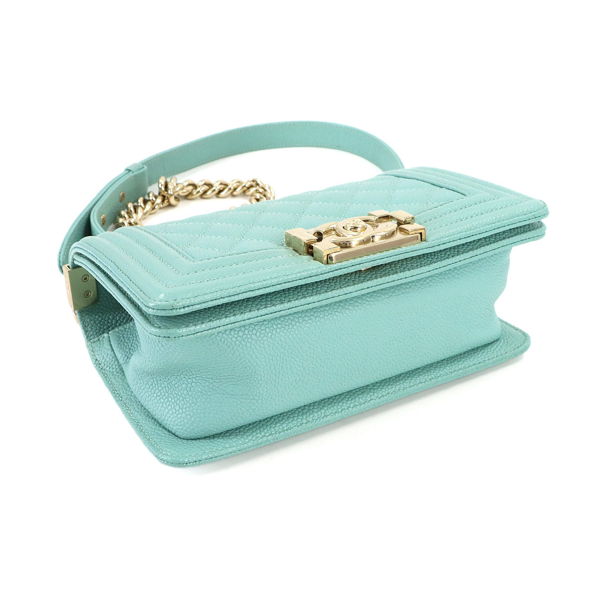 BOY CHANEL Small Chain Shoulder Bag Leather Blue A67085