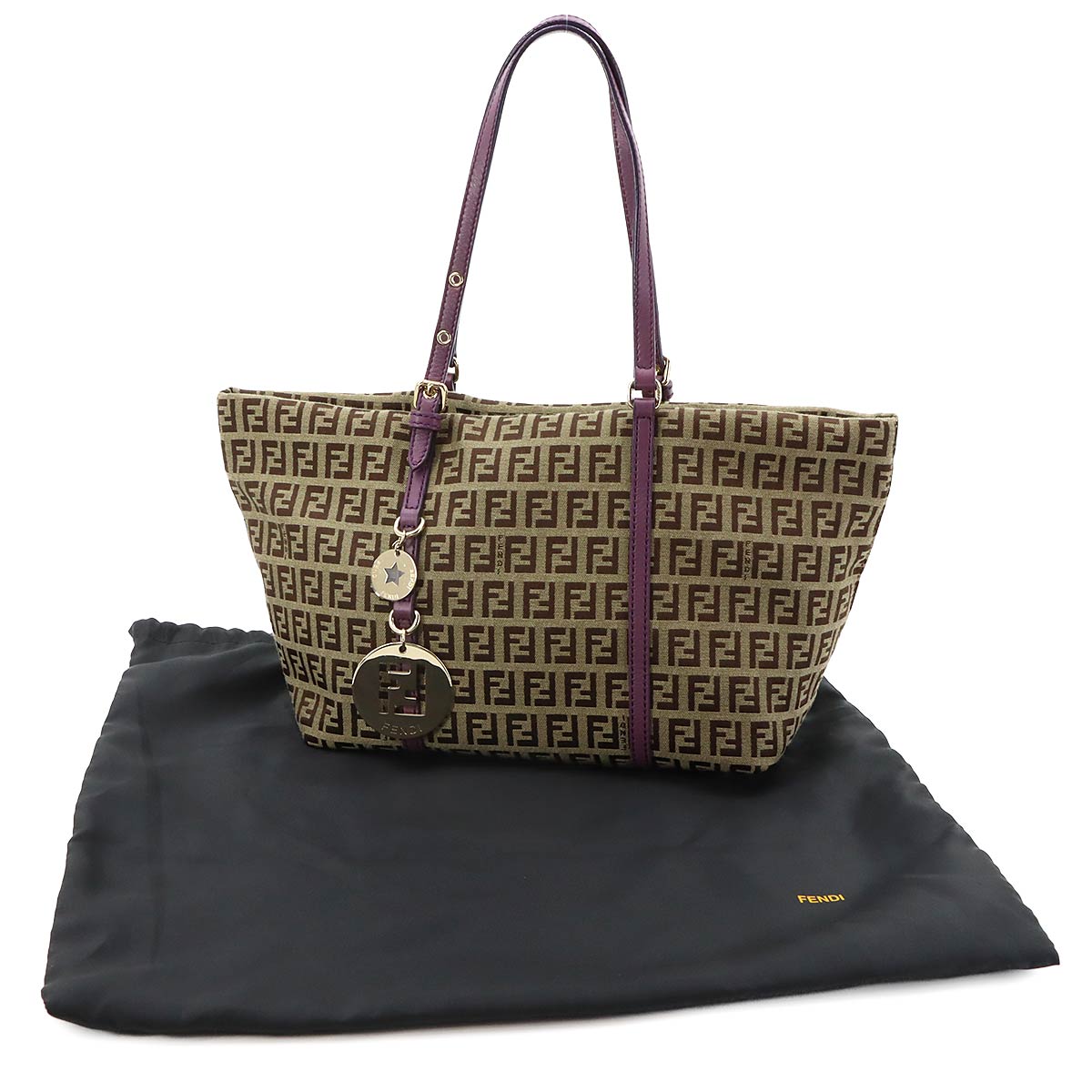 Zucchino Tote Bag Canvas Leather Beige Purple 8BH214
