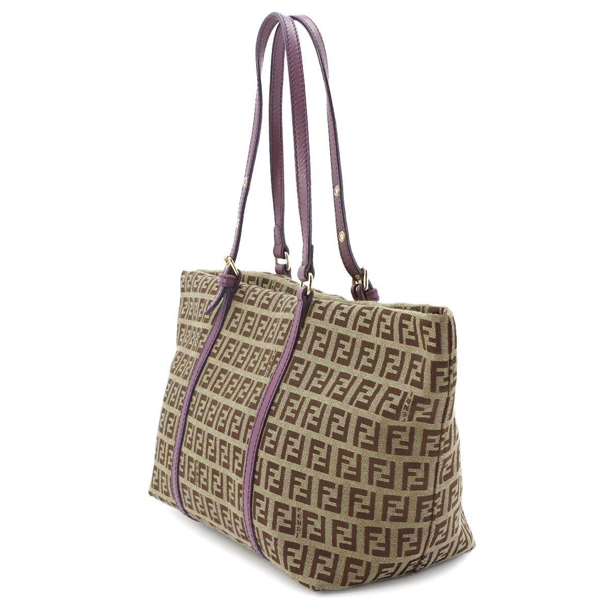 Zucchino Tote Bag Canvas Leather Beige Purple 8BH214