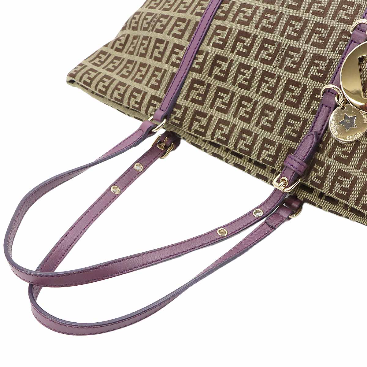 Zucchino Tote Bag Canvas Leather Beige Purple 8BH214